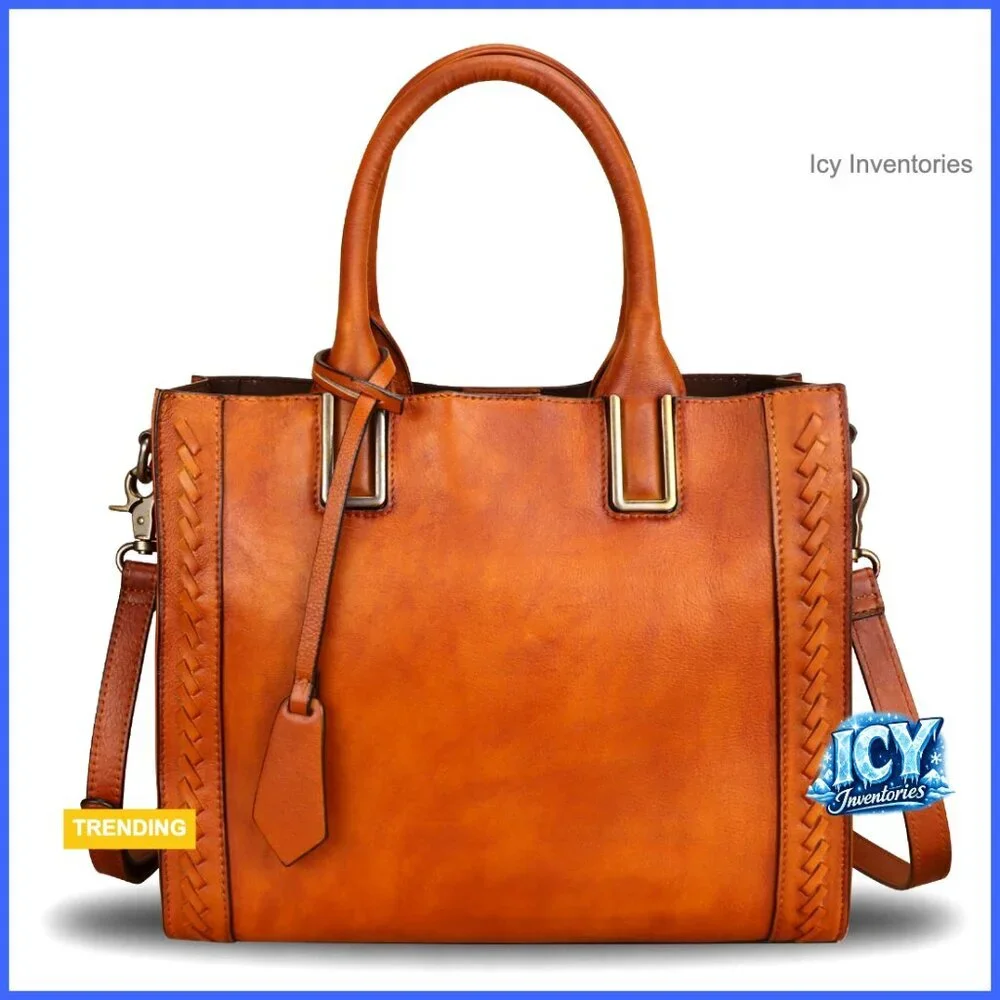 Genuine Leather Satchel Handbag Vintage Handmade Shoulder Bag Cowhide Tote Purse
